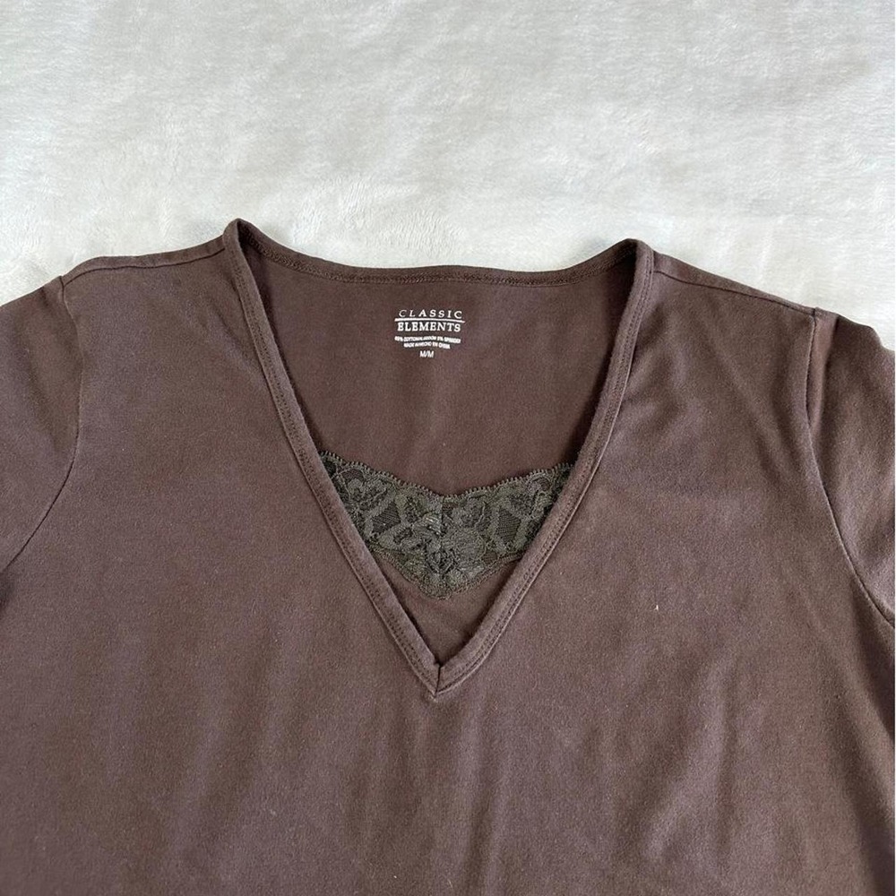 Brown short sleeve top peekaboo lace detailing y2k mcbling fairy boho - Picture 2 of 6
